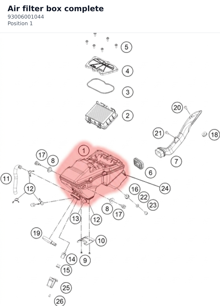 Diagram preview: Air filter box complete (93006001044)