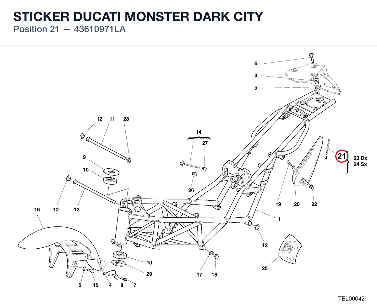 STICKER DUCATI MONSTER DARK CITY 43610971LA diagram position