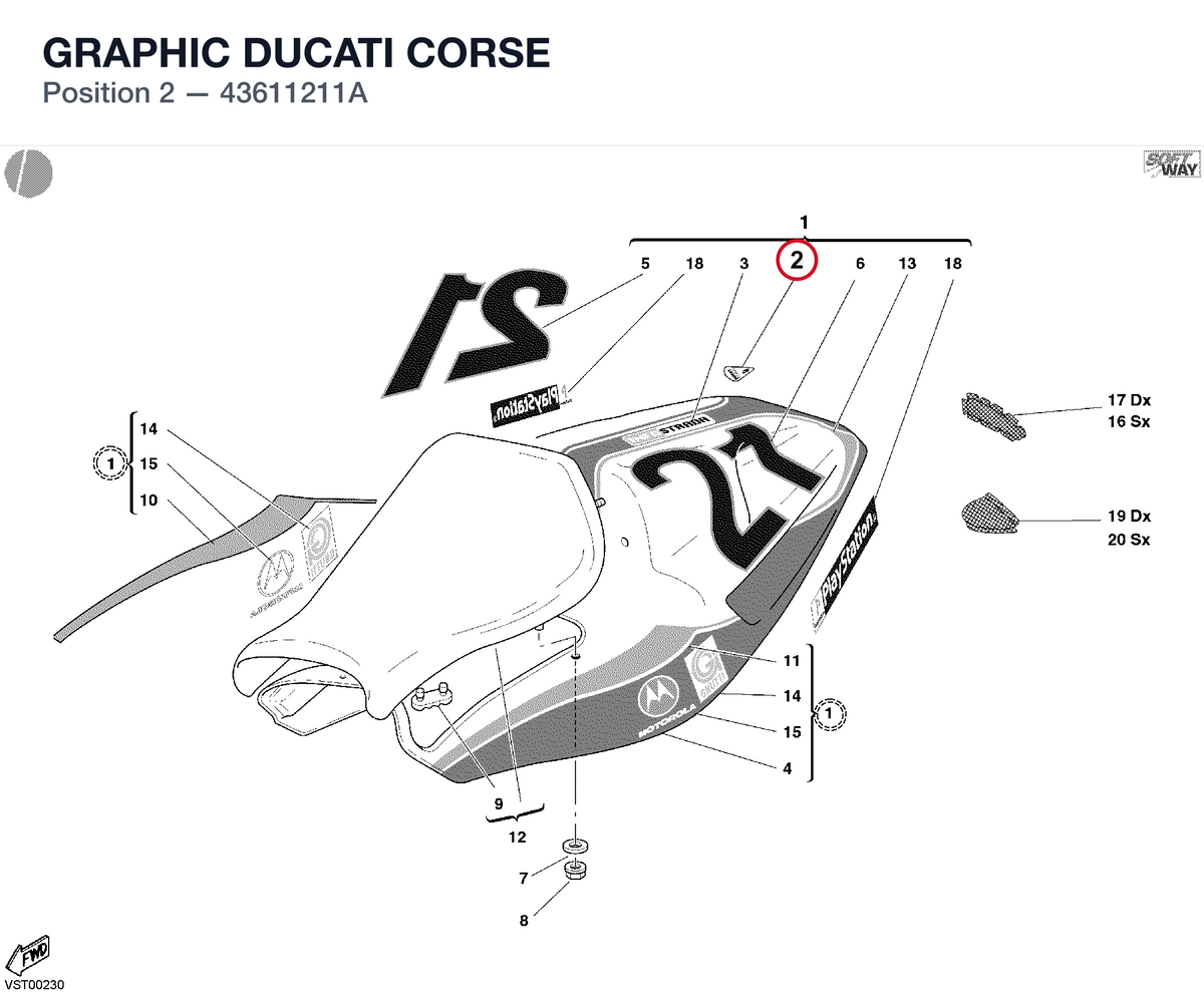 GRAPHIC DUCATI CORSE 43611211A diagram position