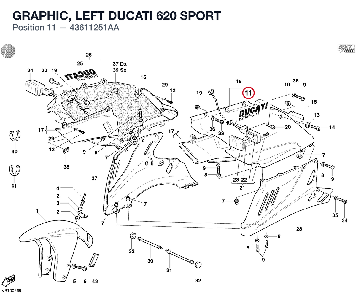 GRAPHIC, LEFT DUCATI 620 SPORT 43611251AA diagram position