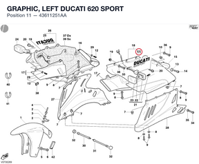 GRAPHIC, LEFT DUCATI 620 SPORT 43611251AA diagram position