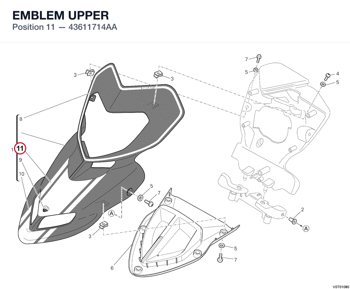 EMBLEM UPPER 43611714AA diagram position