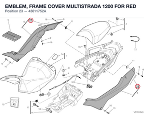 EMBLEM, FRAME COVER MULTISTRADA 1200 FOR RED 43611752A diagram position