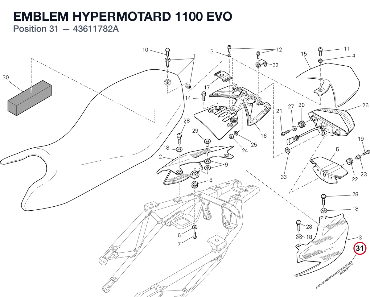 EMBLEM HYPERMOTARD 1100 EVO 43611782A diagram position