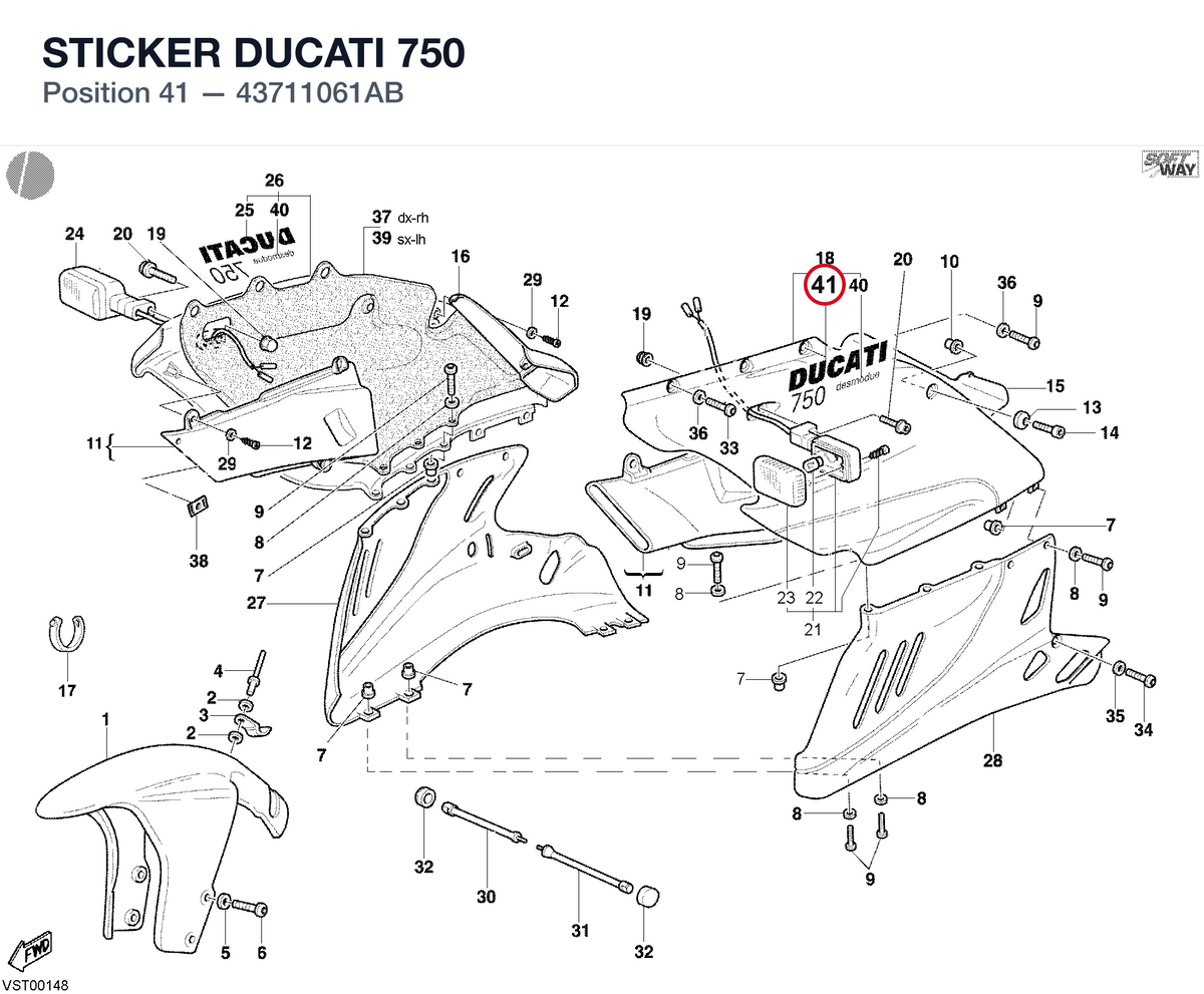 STICKER DUCATI 750 43711061AB diagram position