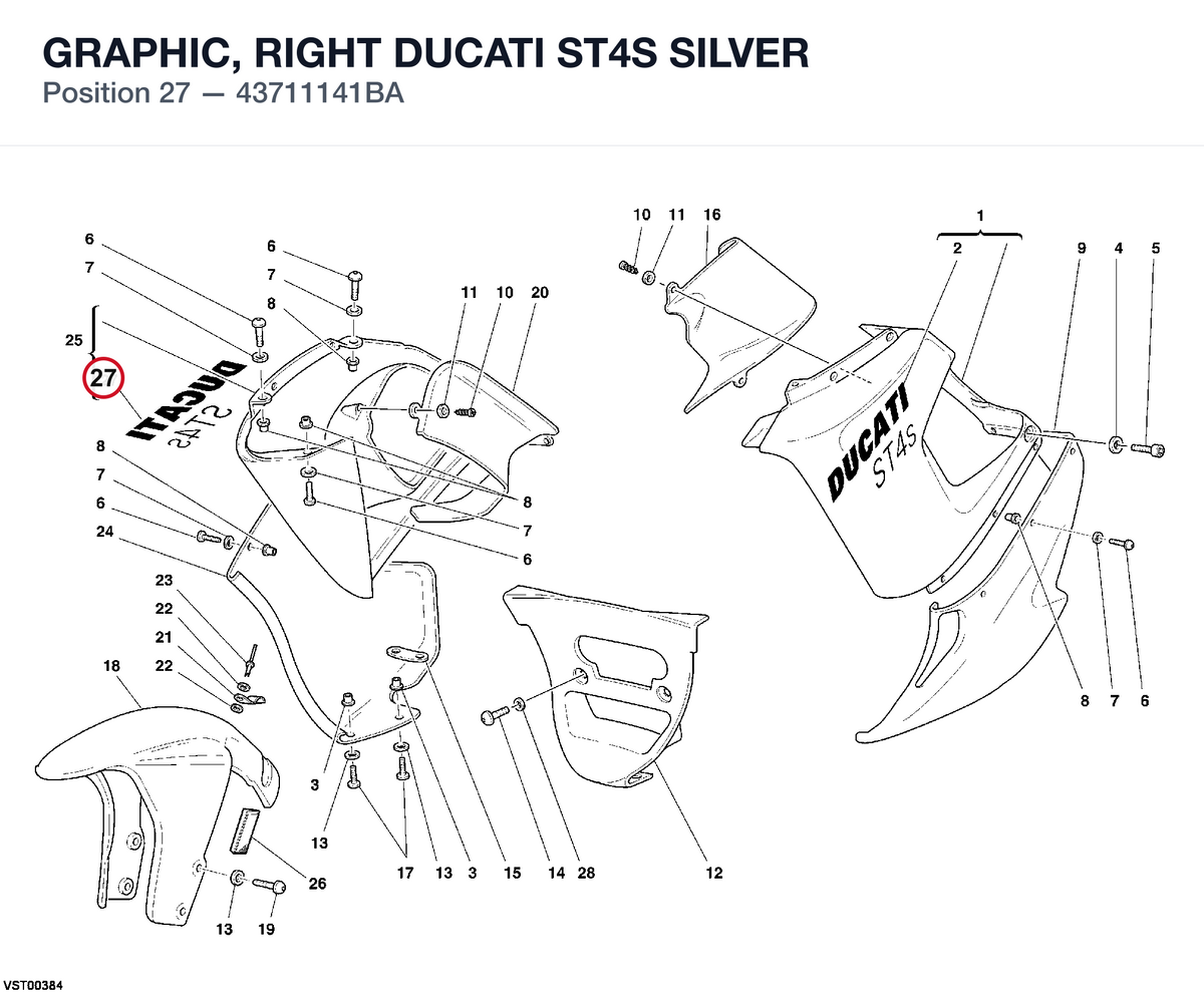 GRAPHIC, RIGHT DUCATI ST4S SILVER 43711141BA diagram position