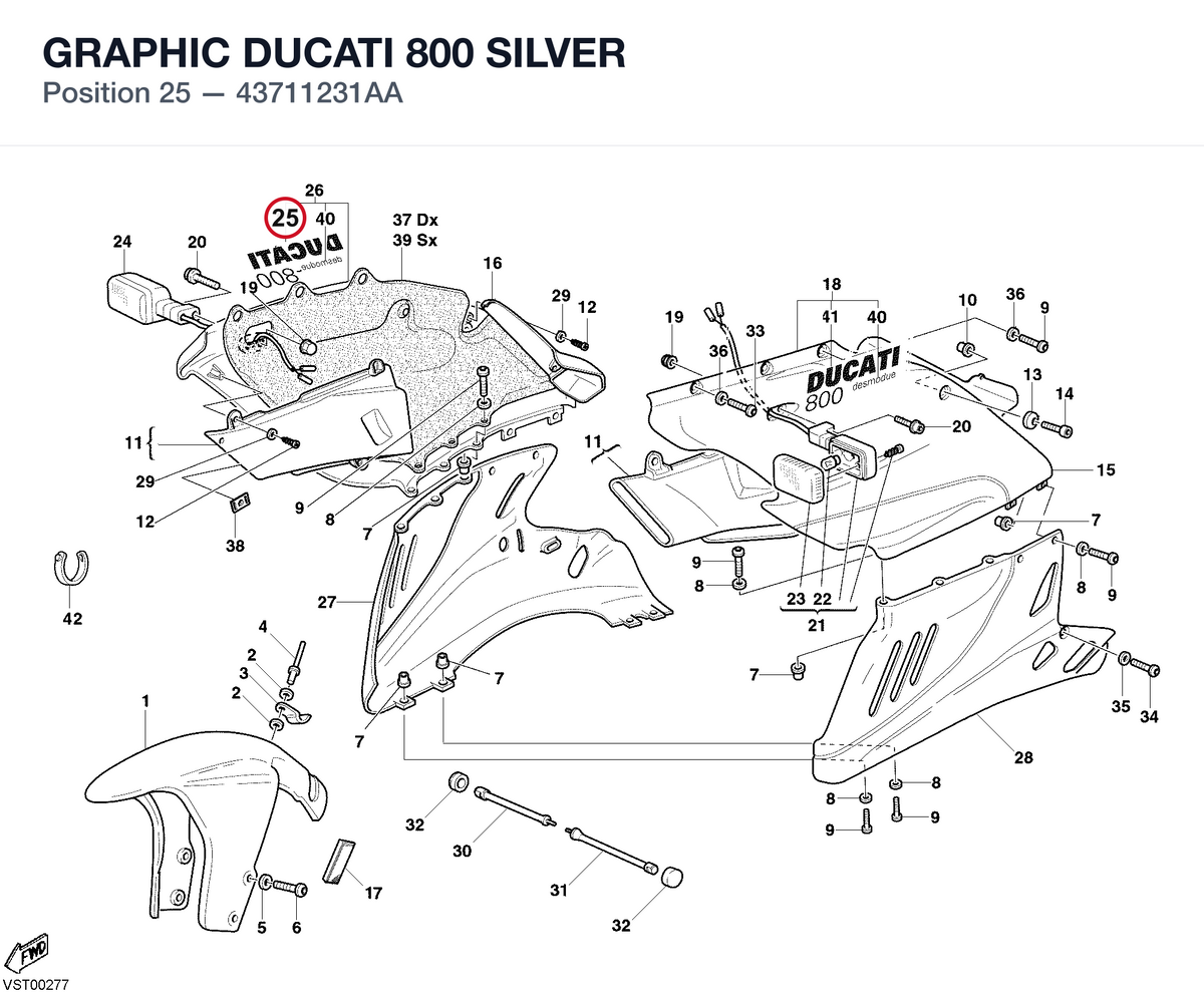 GRAPHIC DUCATI 800 SILVER 43711231AA diagram position