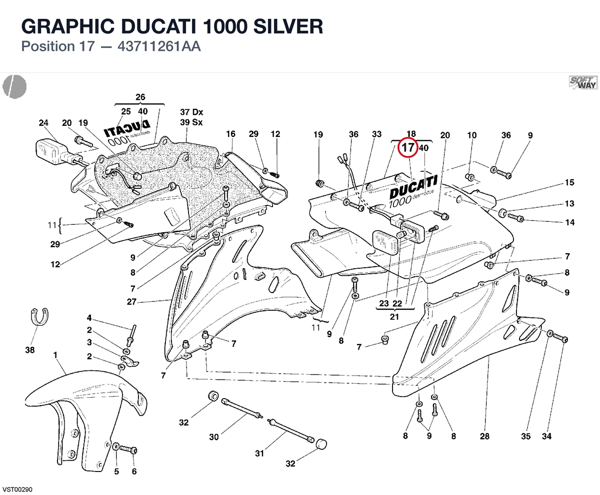 GRAPHIC DUCATI 1000 SILVER 43711261AA diagram position