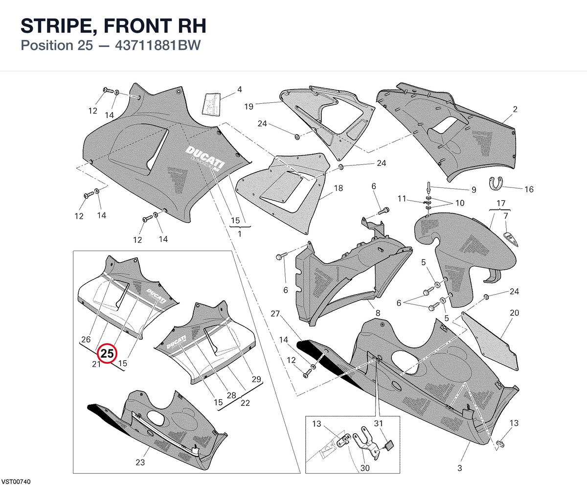 STRIPE, FRONT RH 43711881BW diagram position