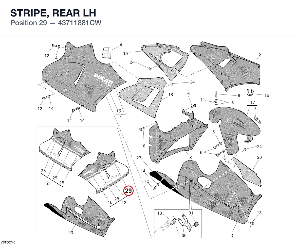 STRIPE, REAR LH 43711881CW diagram position