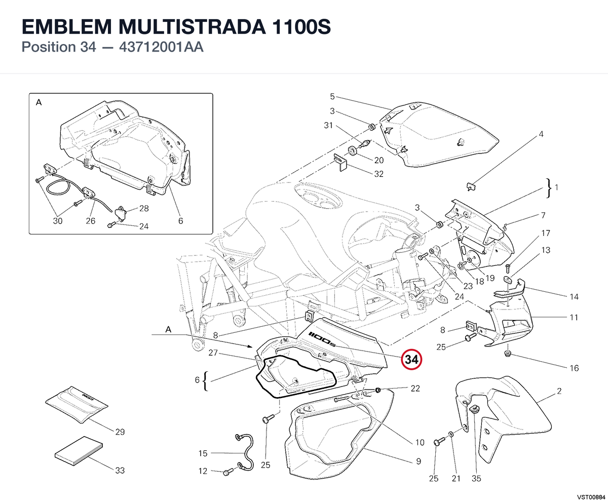 EMBLEM MULTISTRADA 1100S 43712001AA diagram position