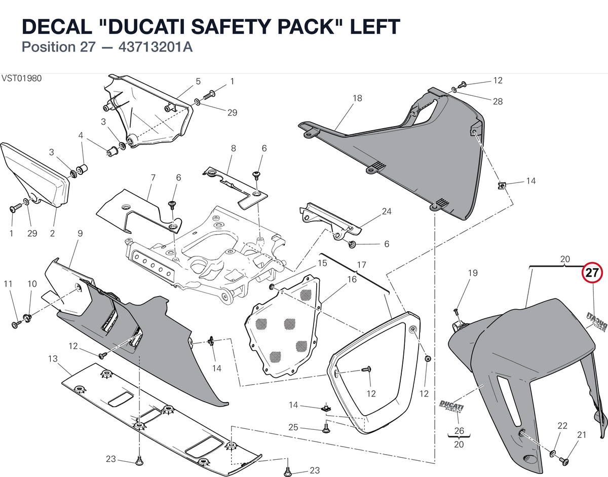 DECAL "DUCATI SAFETY PACK" LEFT 43713201A diagram position