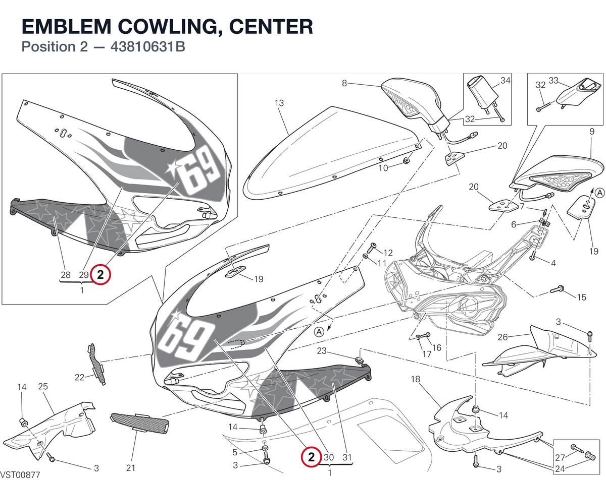 EMBLEM COWLING, CENTER 43810631B diagram position