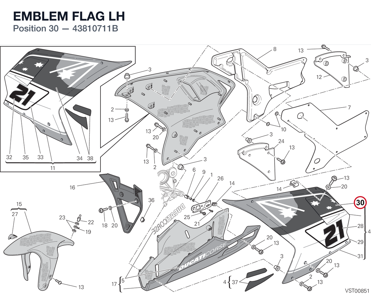 EMBLEM FLAG LH 43810711B diagram position