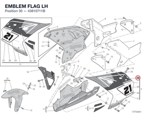 EMBLEM FLAG LH 43810711B diagram position