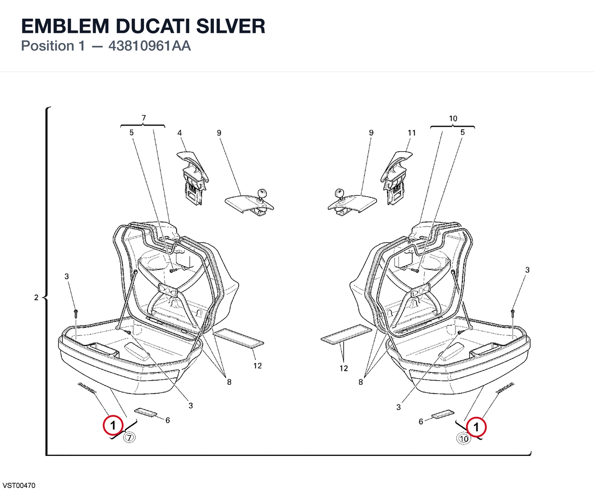 EMBLEM DUCATI SILVER 43810961AA diagram position