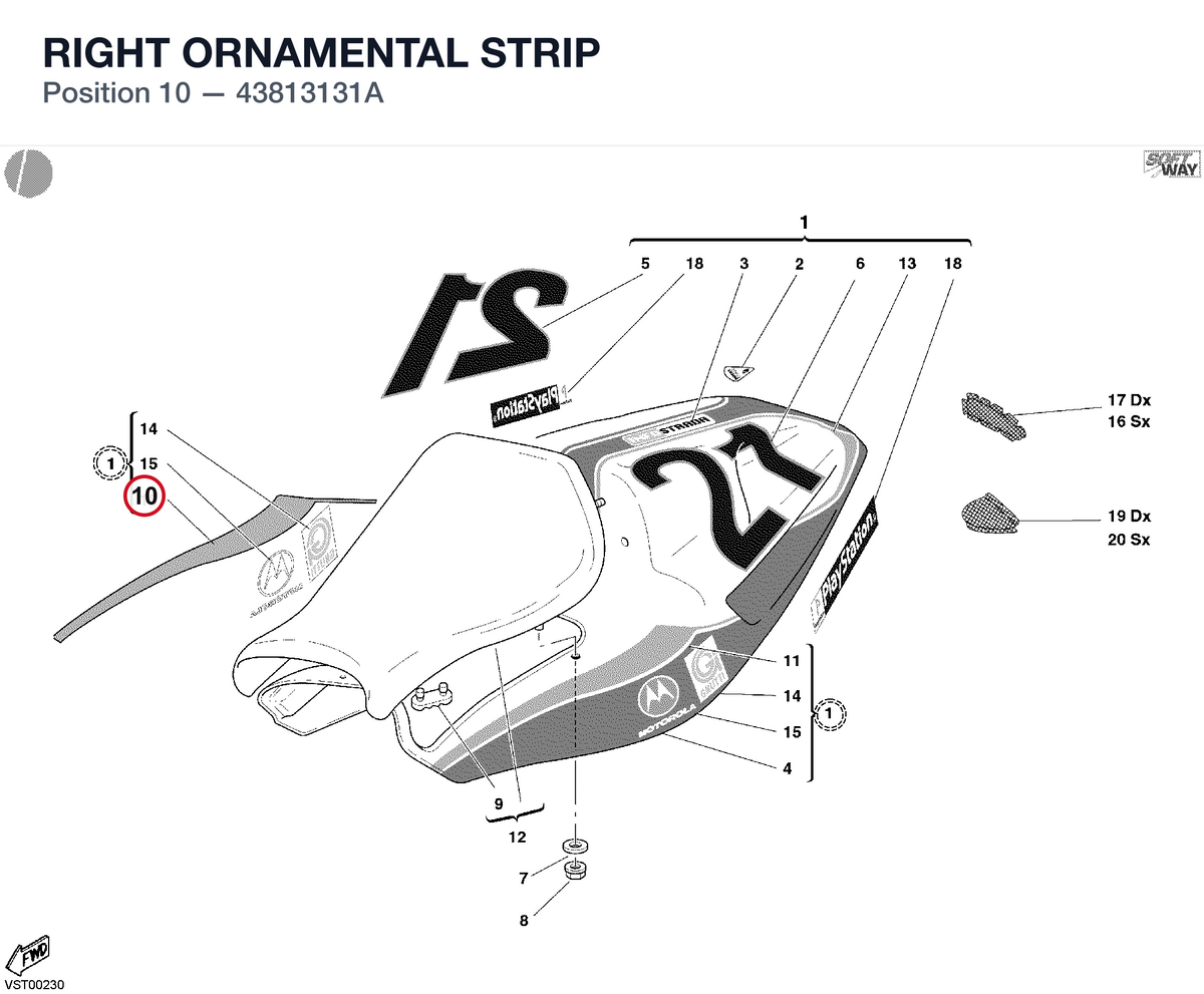 RIGHT ORNAMENTAL STRIP 43813131A diagram position