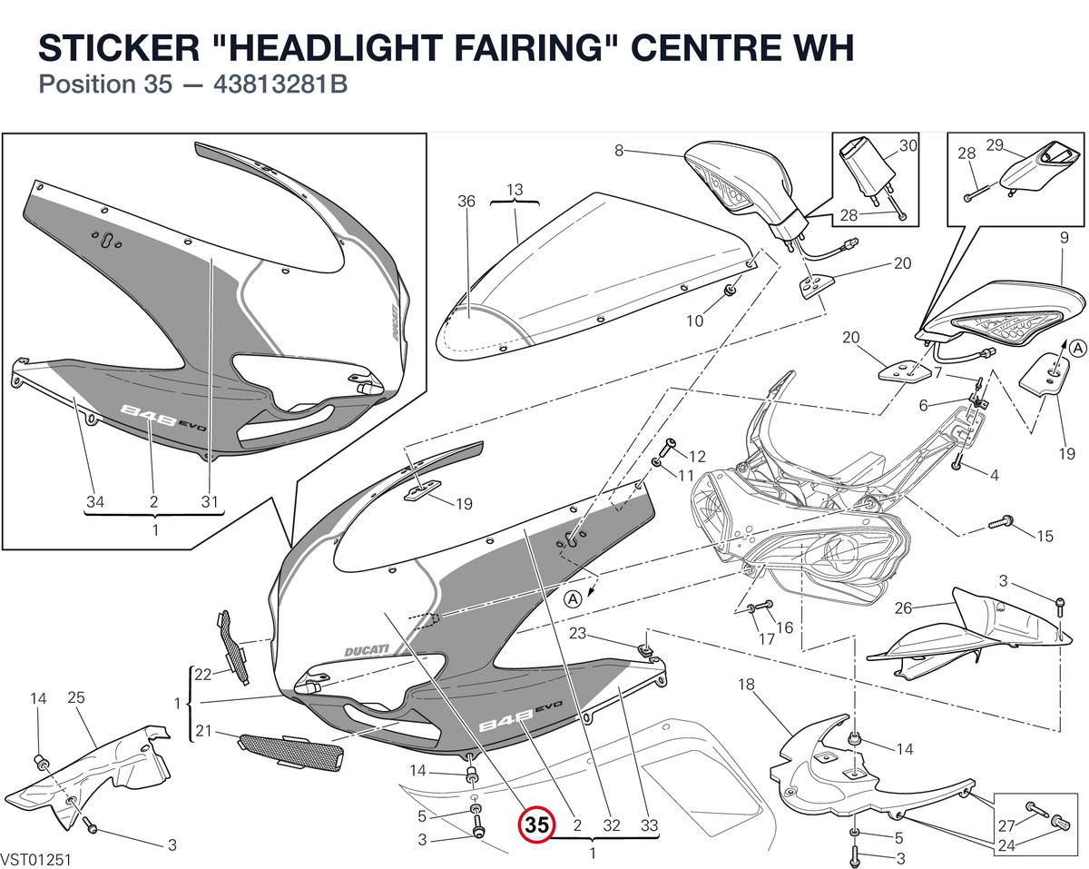 STICKER "HEADLIGHT FAIRING" CENTRE WH 43813281B diagram position