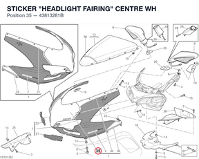 STICKER "HEADLIGHT FAIRING" CENTRE WH 43813281B diagram position