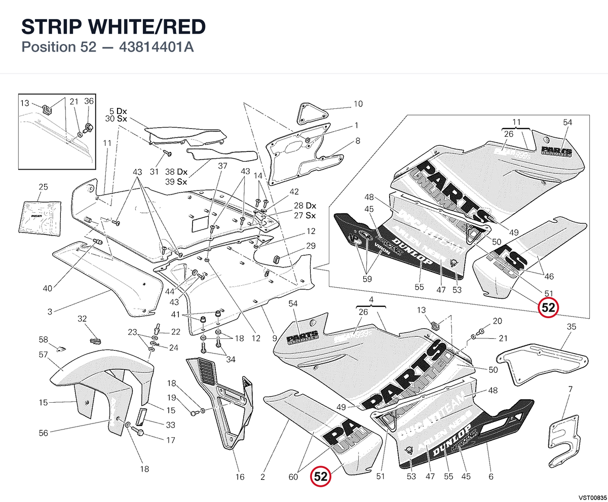STRIP WHITE/RED 43814401A diagram position