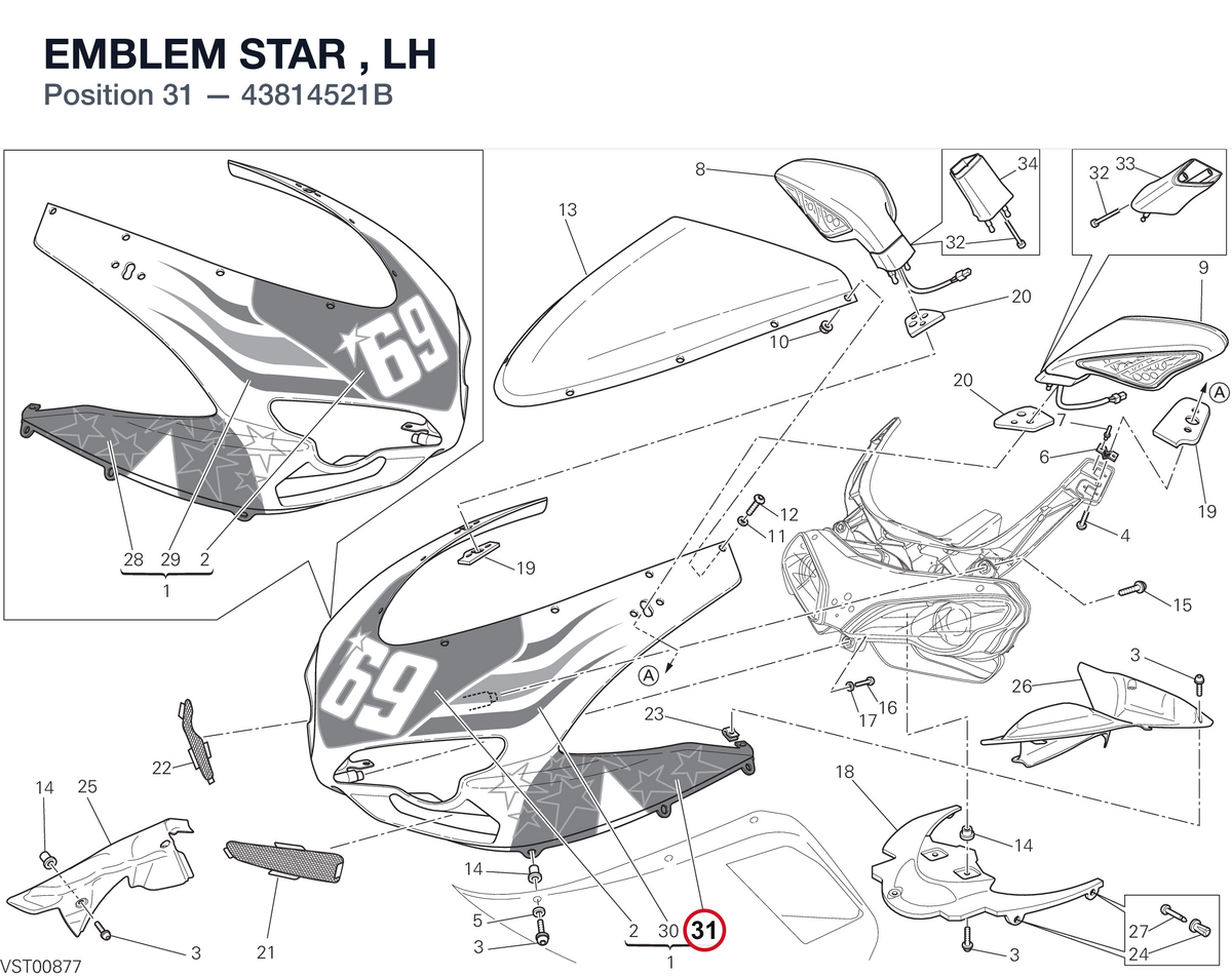 EMBLEM STAR , LH 43814521B diagram position