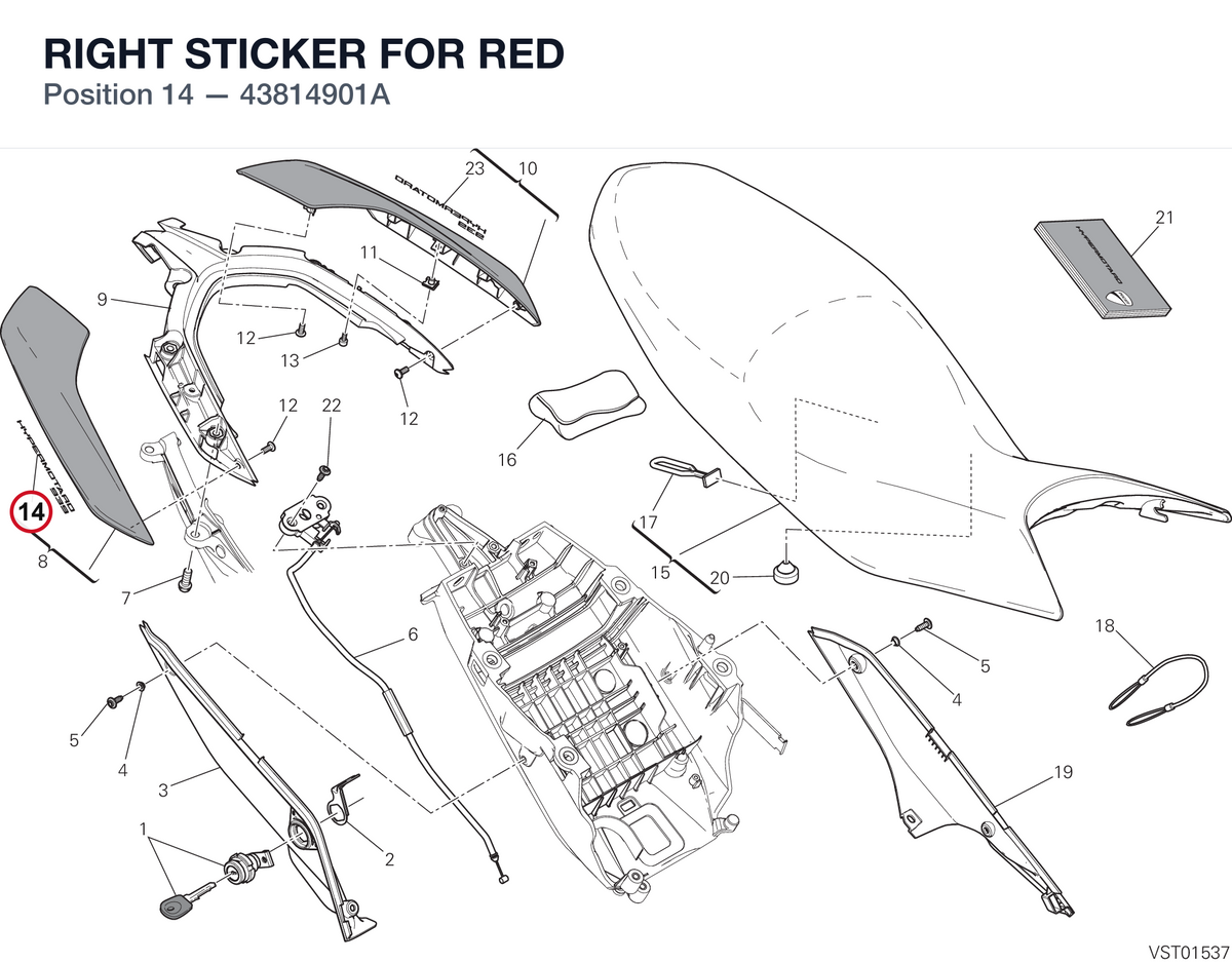 RIGHT STICKER FOR RED 43814901A diagram position