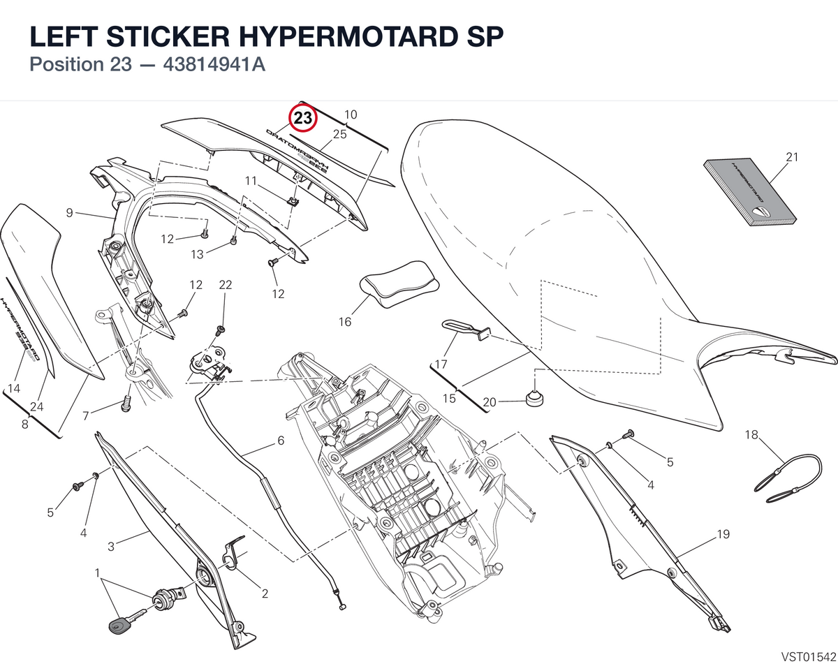 LEFT STICKER HYPERMOTARD SP 43814941A diagram position