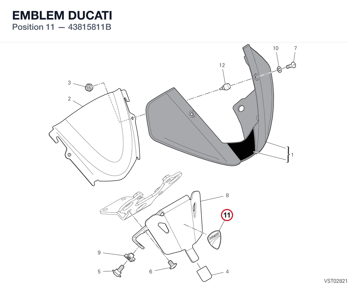 EMBLEM DUCATI 43815811B diagram position
