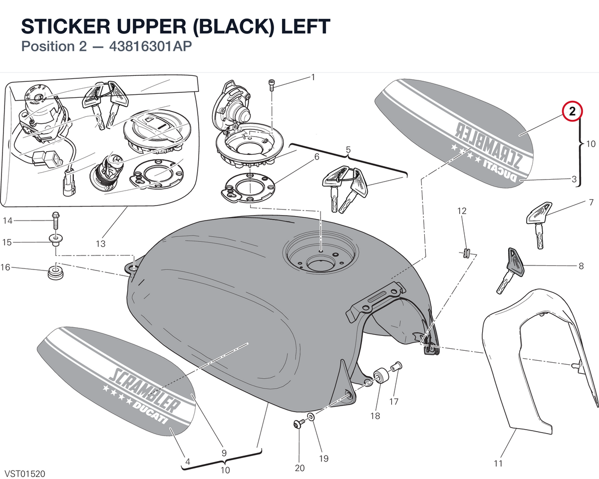 STICKER UPPER (BLACK) LEFT 43816301AP diagram position