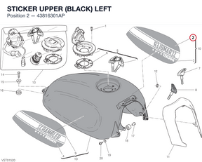 STICKER UPPER (BLACK) LEFT 43816301AP diagram position