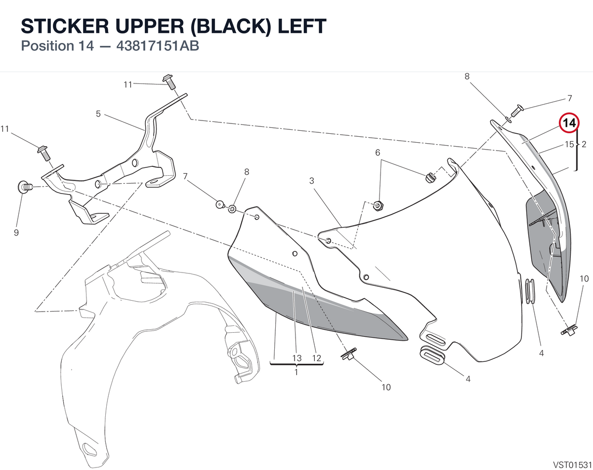STICKER UPPER (BLACK) LEFT 43817151AB diagram position