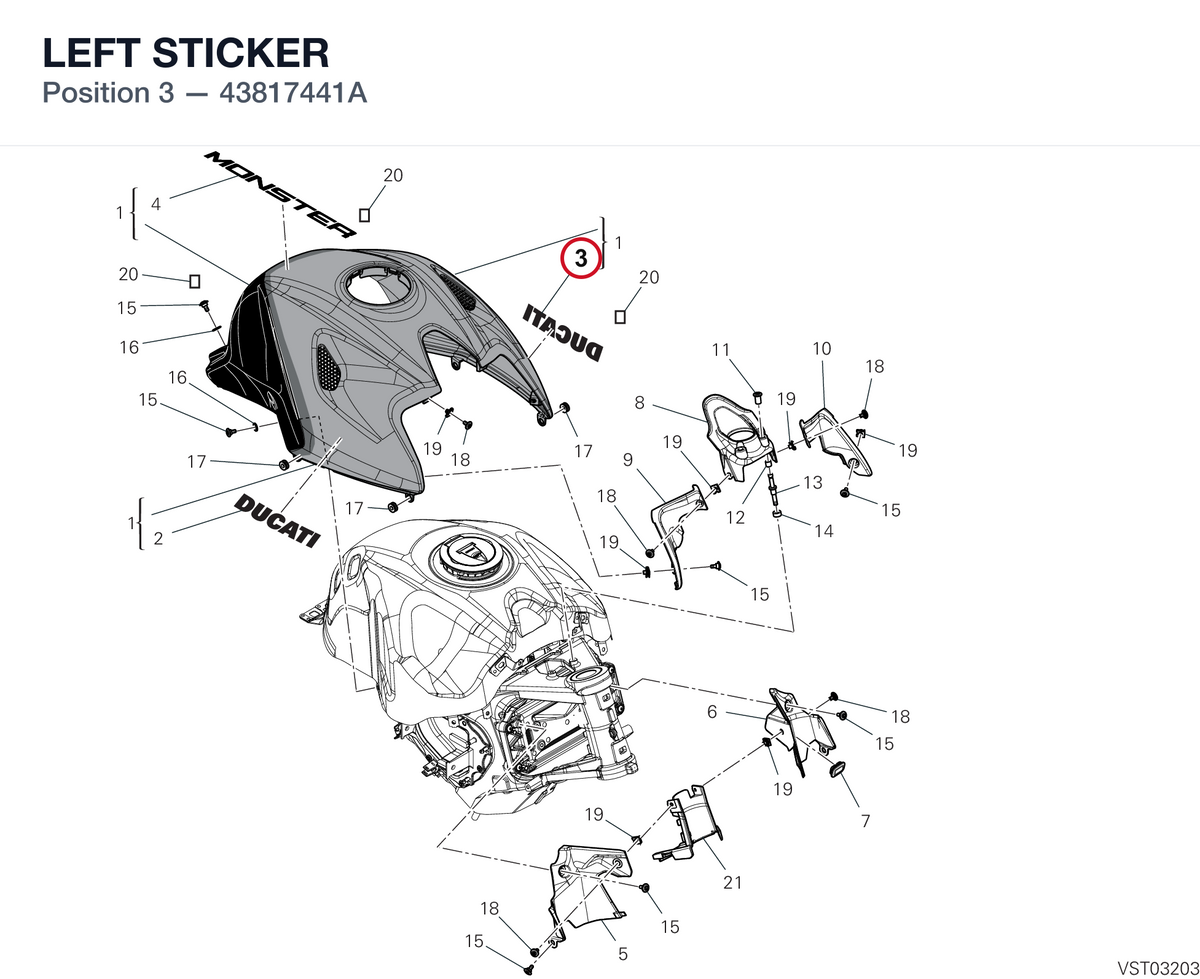LEFT STICKER 43817441A diagram position