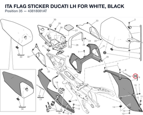 ITA FLAG STICKER DUCATI LH FOR WHITE, BLACK 43818081AT diagram position