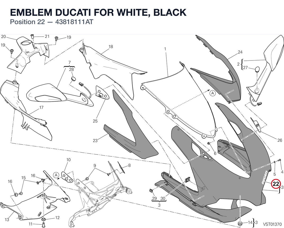 EMBLEM DUCATI FOR WHITE, BLACK 43818111AT diagram position