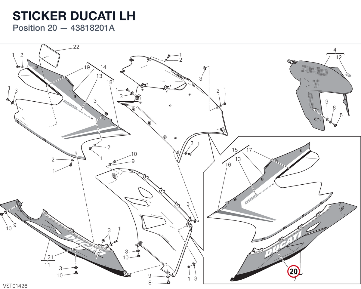 STICKER DUCATI LH 43818201A diagram position