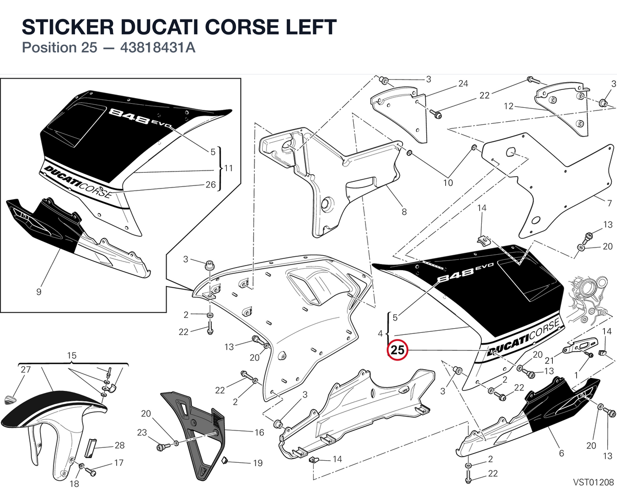 STICKER DUCATI CORSE LEFT 43818431A diagram position