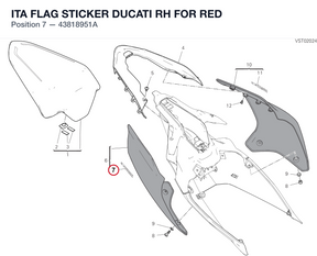 ITA FLAG STICKER DUCATI RH FOR RED 43818951A diagram position