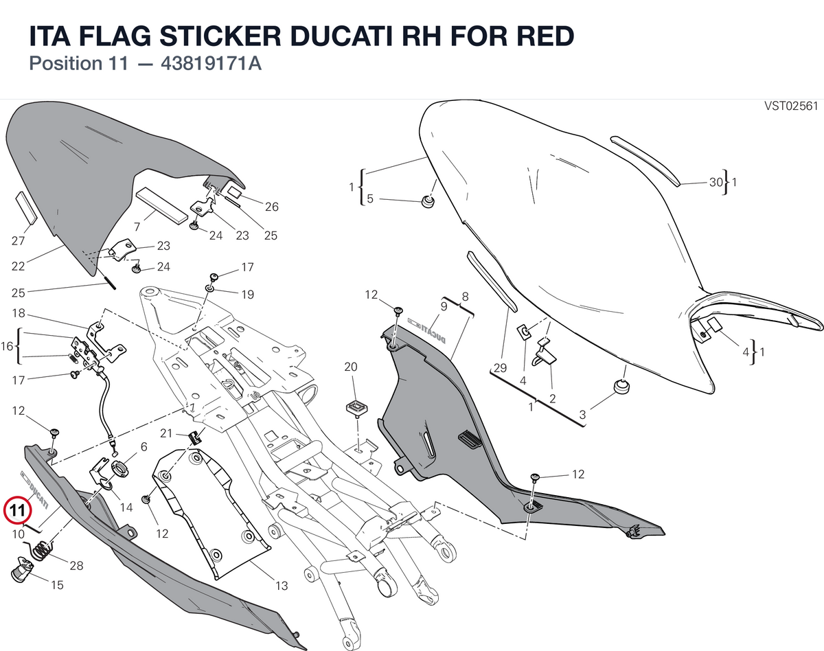 ITA FLAG STICKER DUCATI RH FOR RED 43819171A diagram position