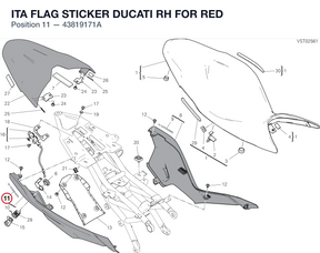 ITA FLAG STICKER DUCATI RH FOR RED 43819171A diagram position
