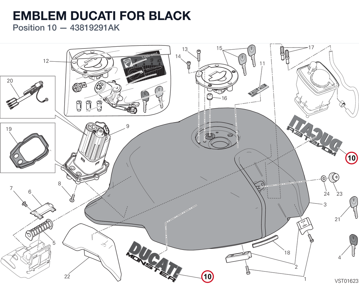 EMBLEM DUCATI FOR BLACK 43819291AK diagram position