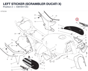 LEFT STICKER (SCRAMBLER DUCATI X) 43819411AC diagram position