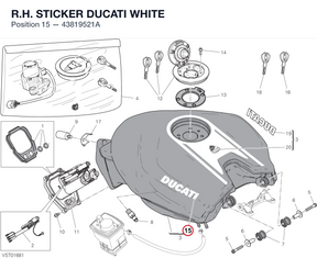 R.H. STICKER DUCATI WHITE 43819521A diagram position