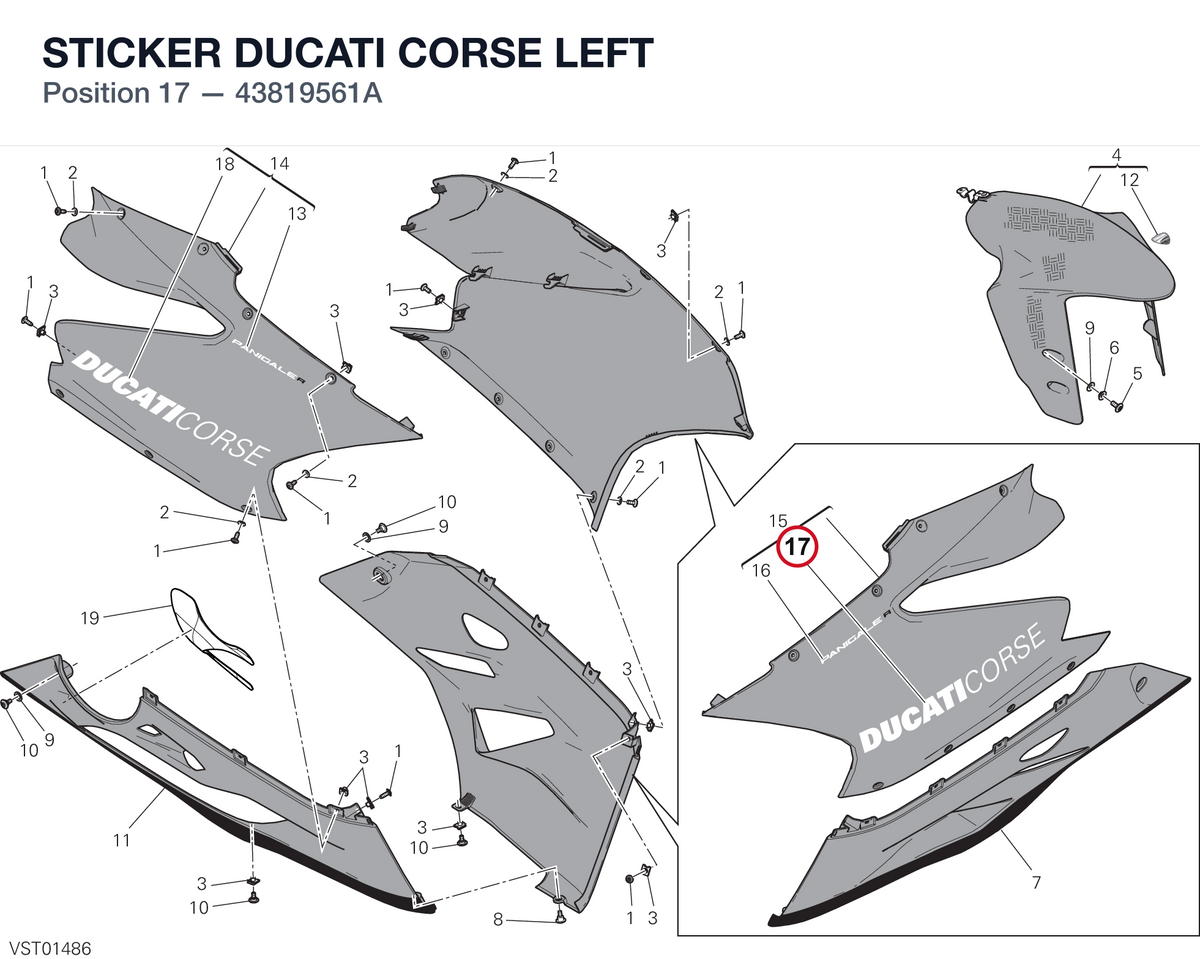 STICKER DUCATI CORSE LEFT 43819561A diagram position