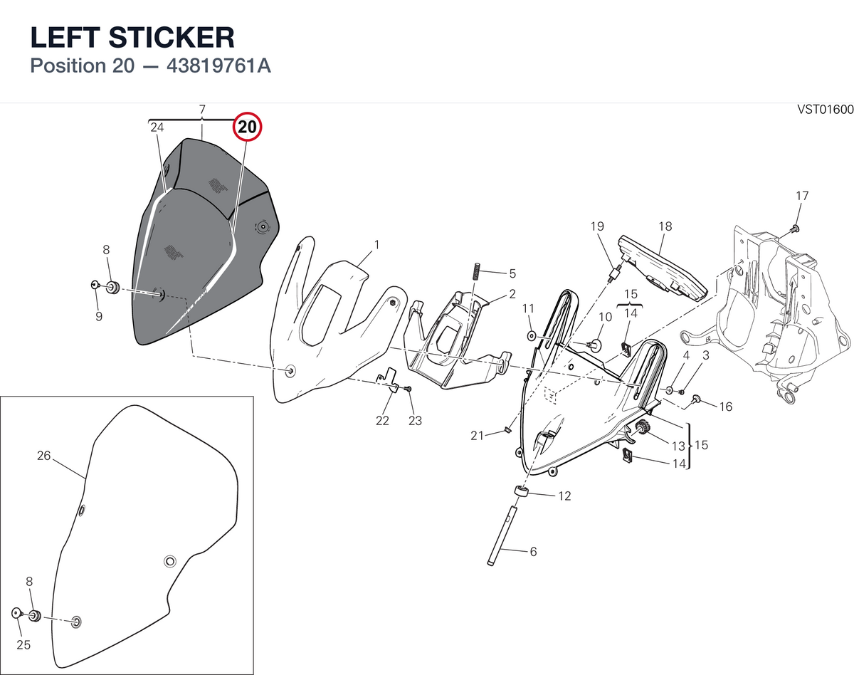LEFT STICKER 43819761A diagram position