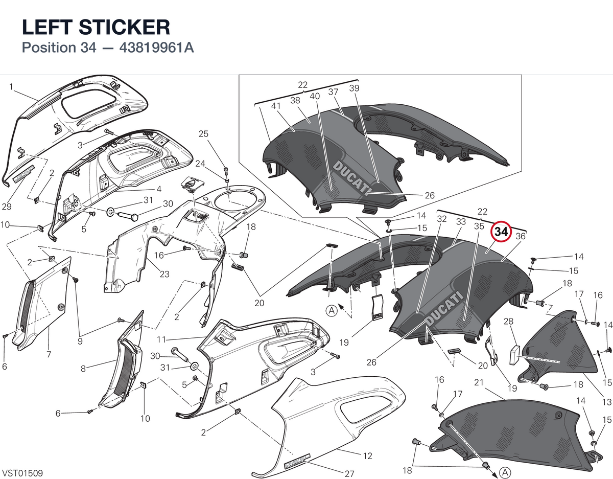 LEFT STICKER 43819961A diagram position