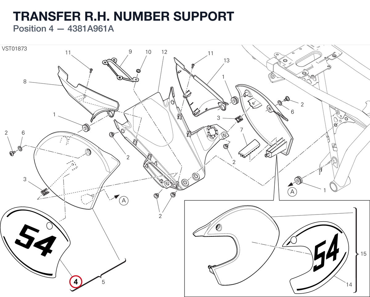 TRANSFER R.H. NUMBER SUPPORT 4381A961A diagram position