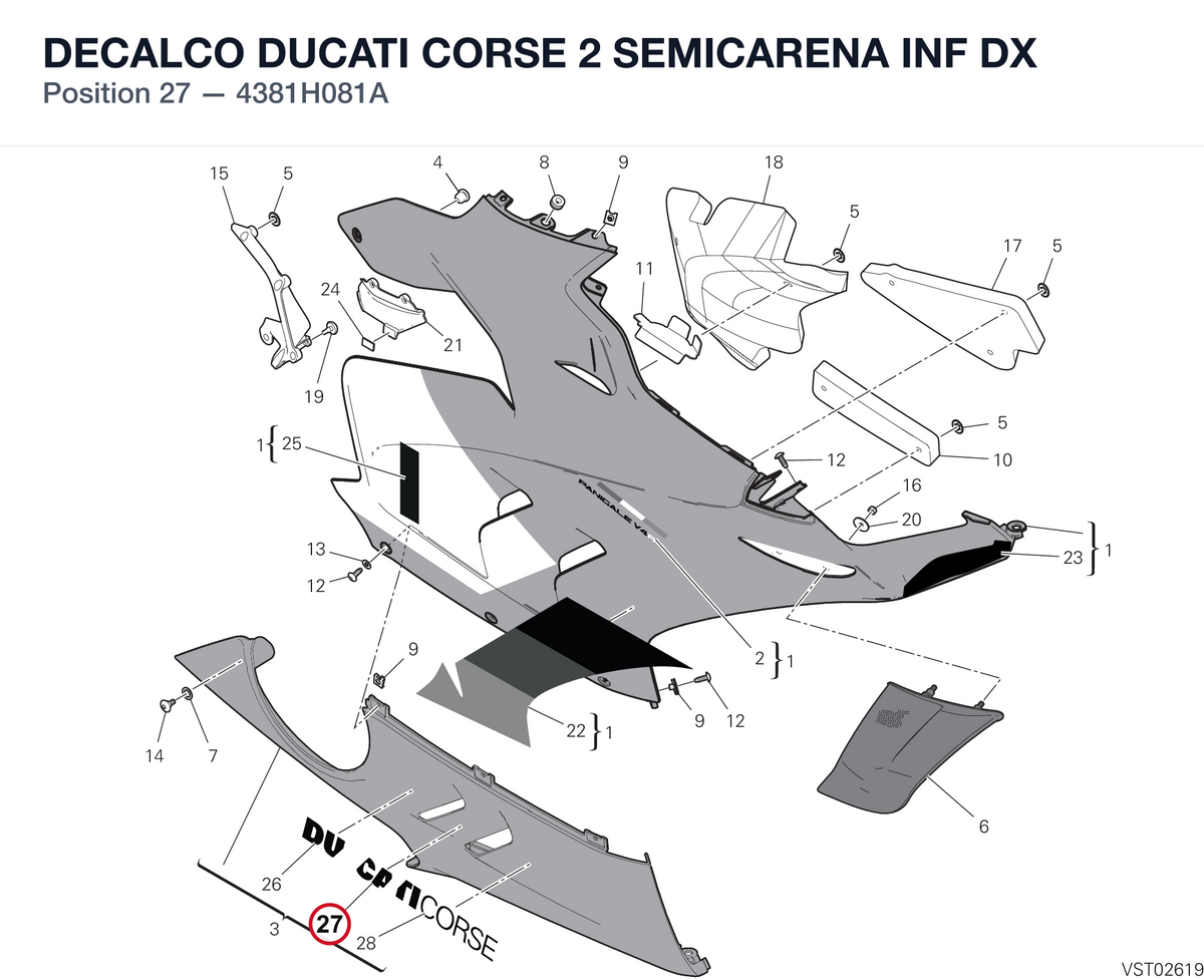 DECALCO DUCATI CORSE 2 SEMICARENA INF DX 4381H081A diagram position