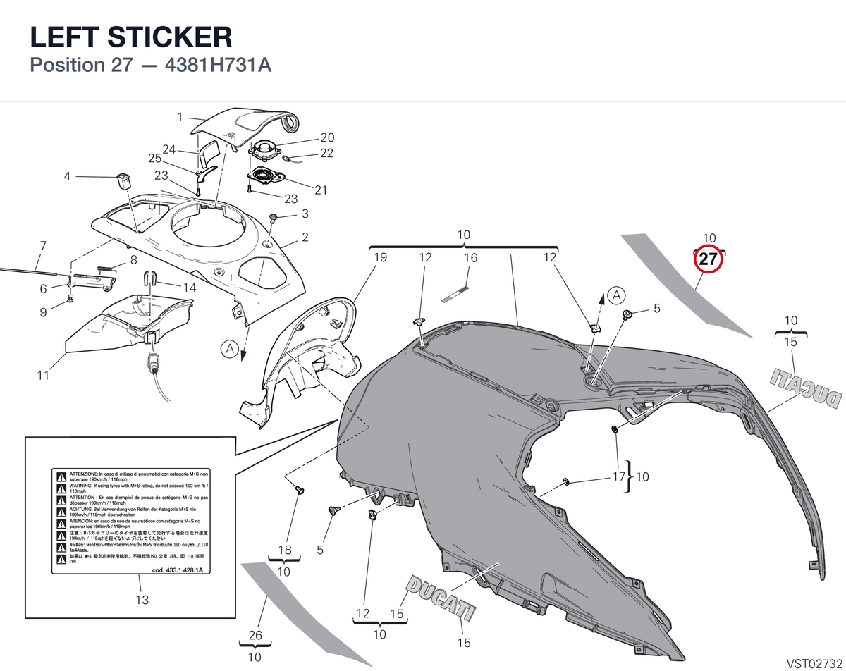 LEFT STICKER 4381H731A diagram position