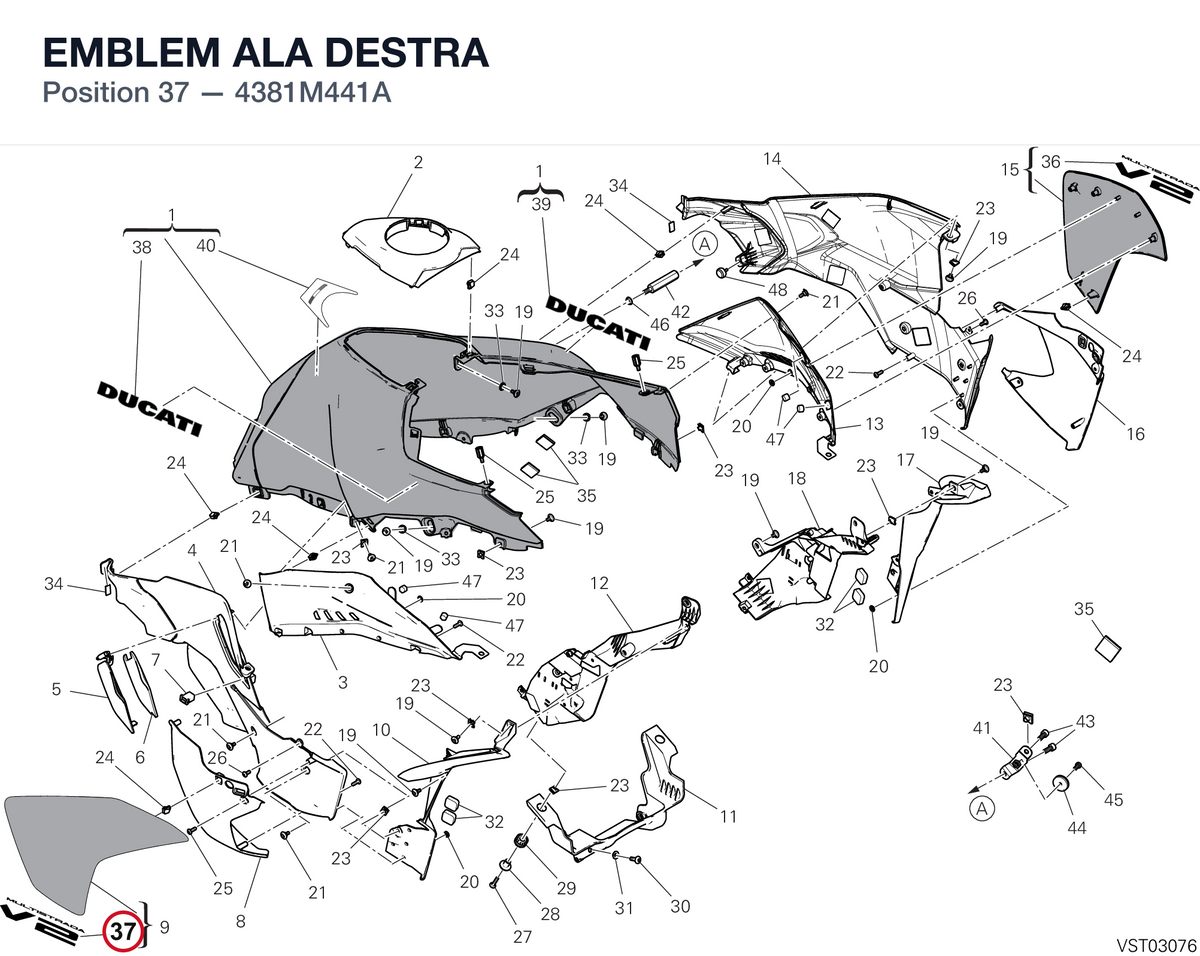 EMBLEM ALA DESTRA 4381M441A diagram position