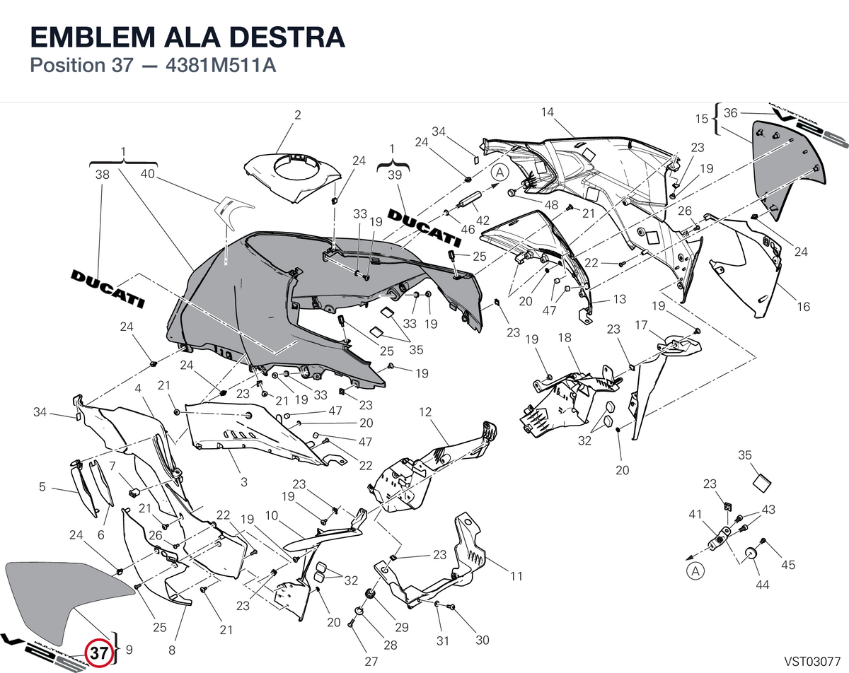 EMBLEM ALA DESTRA 4381M511A diagram position